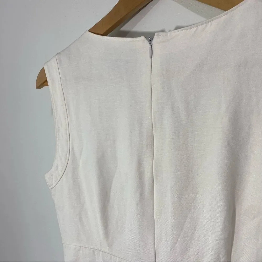 Tahari ASL Petite White Linen Blend Sheath Ruffle Knee Length Dress - Picture 6 of 8